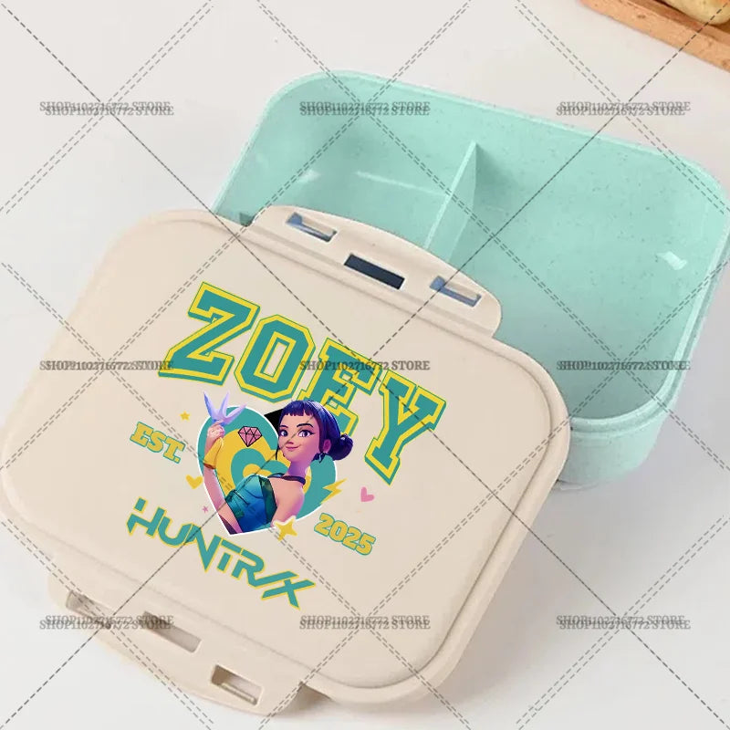 New Kpop Demon Hunter Bento Box Anime Huntrix Lunch Boxes with Dinnerware Girls School Picnic Food Storage Fruit Container Gift
