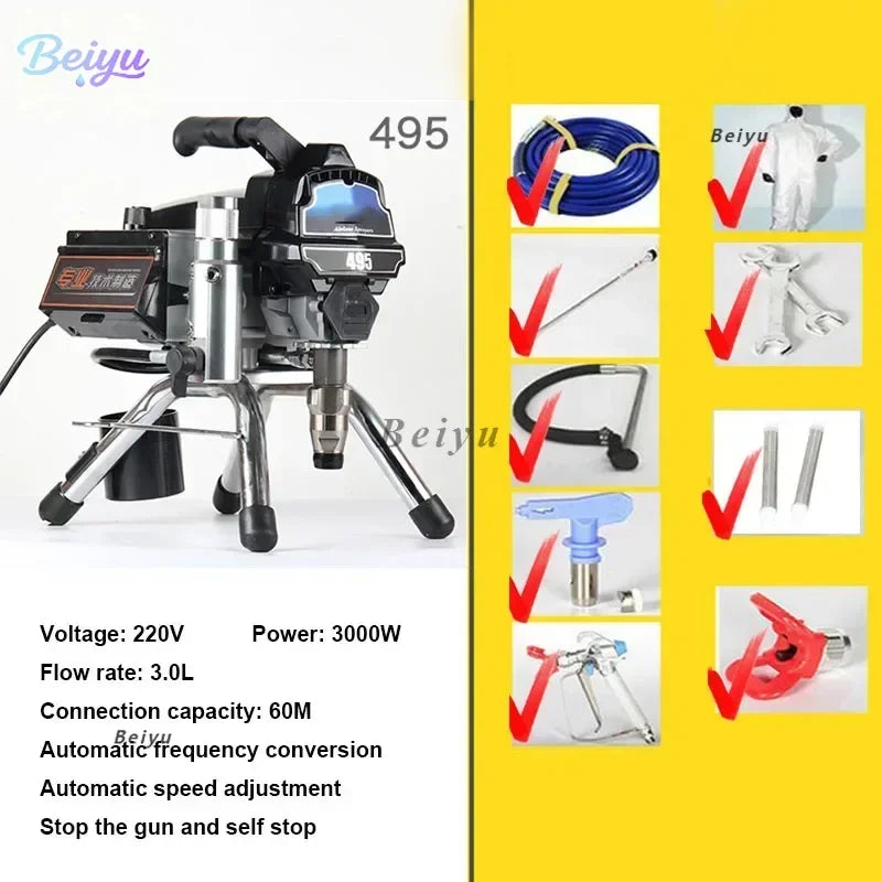 Airless Spray Gun 2200W/3000W Professional Painting Machine Paint Sprayer 395/495 3L 2.5L Working Decoration Spraying Tool
