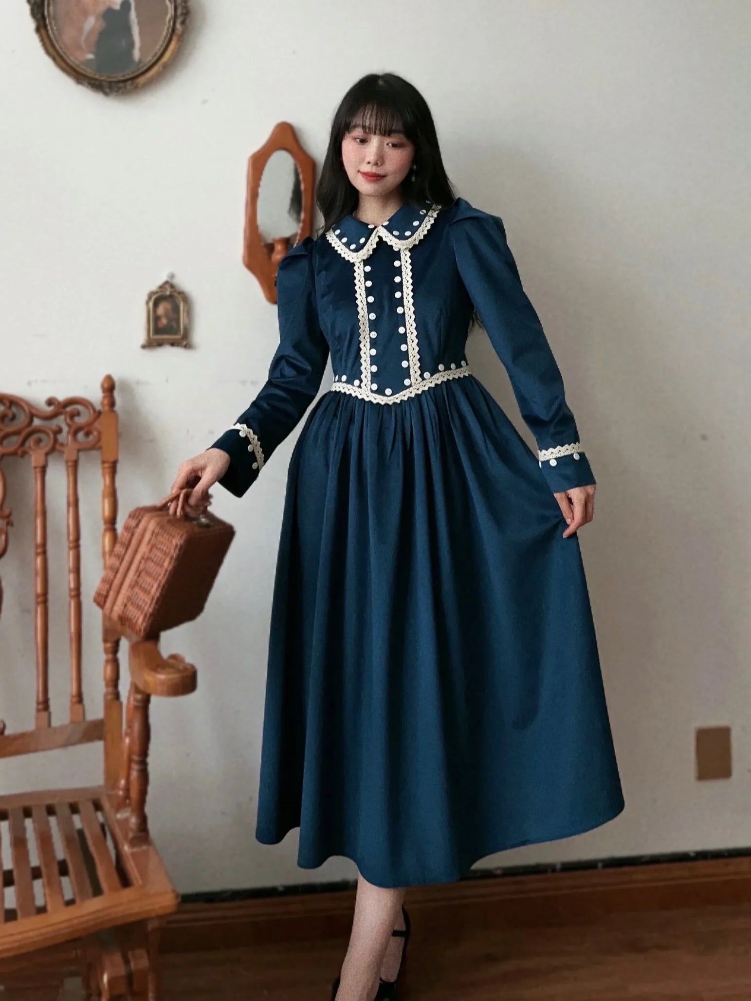 TIYIHAILEY Long Mid-Calf Women Ladies Velvet Dress Long Sleeve Brown S-L Spring Autumn Dresses Turn Down Collar Winter Vintage
