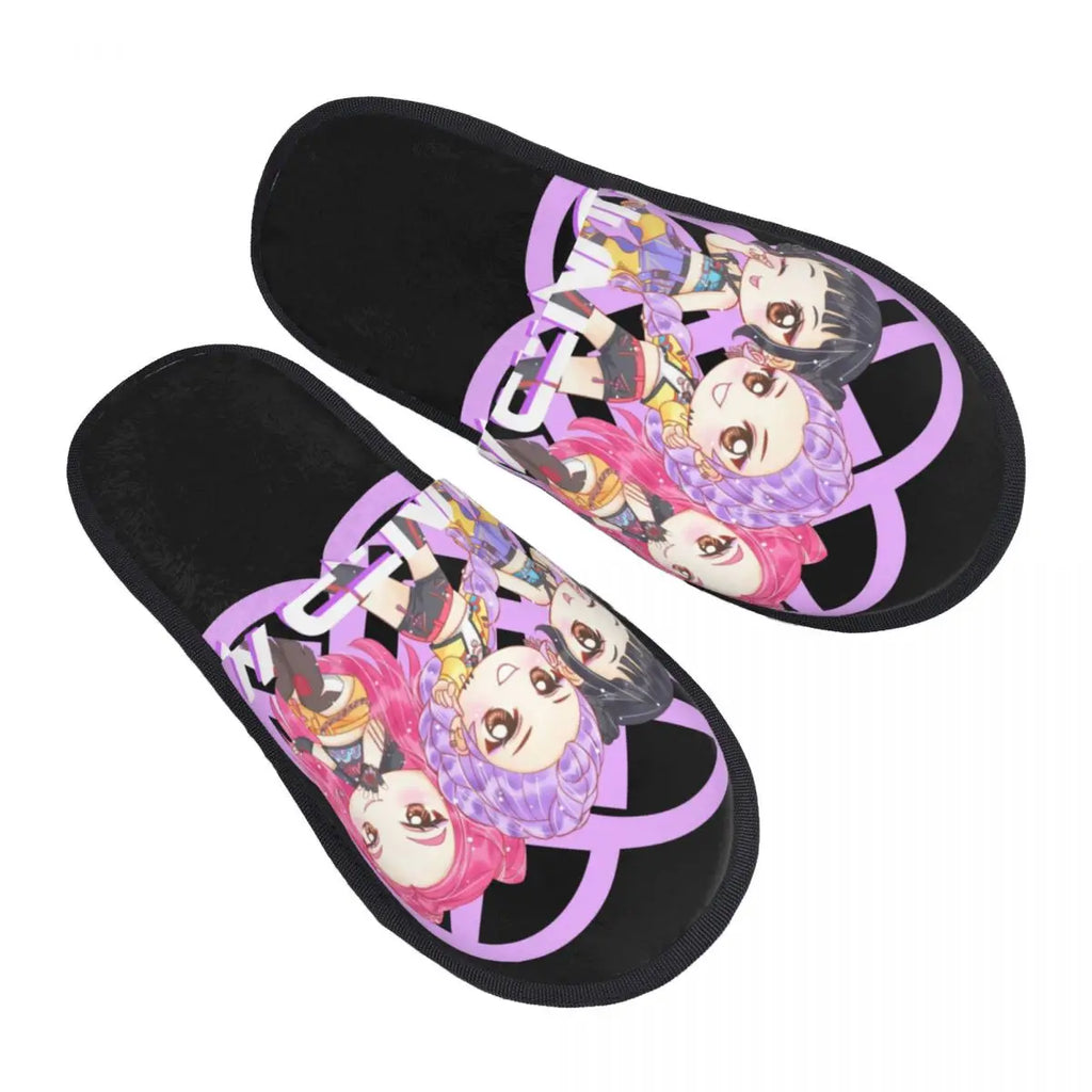 Kpop Demon Hunters Huntrix Soft Scuff Memory Foam Slippers Women Spa House Shoes