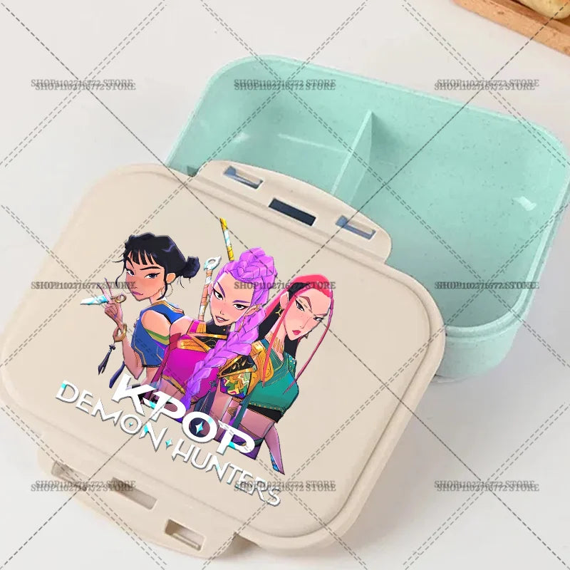New Kpop Demon Hunter Bento Box Anime Huntrix Lunch Boxes with Dinnerware Girls School Picnic Food Storage Fruit Container Gift