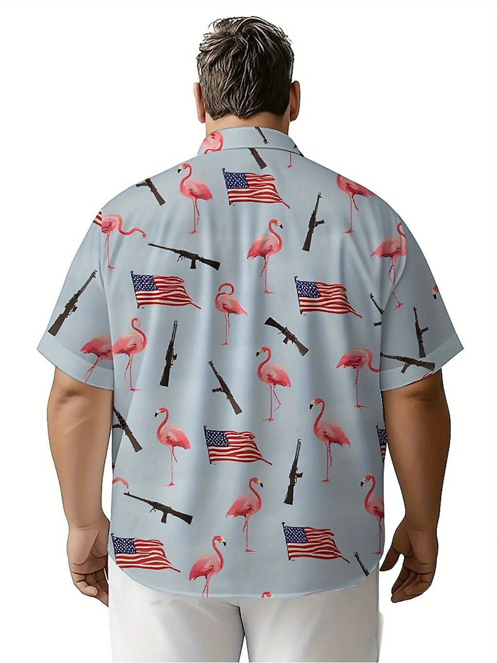 Men's Plus Size Hawaiian Shirts American Flag and Pink Flamingo Pattern,Unisex Baggy Aloha Shirts,Alternative Clothing