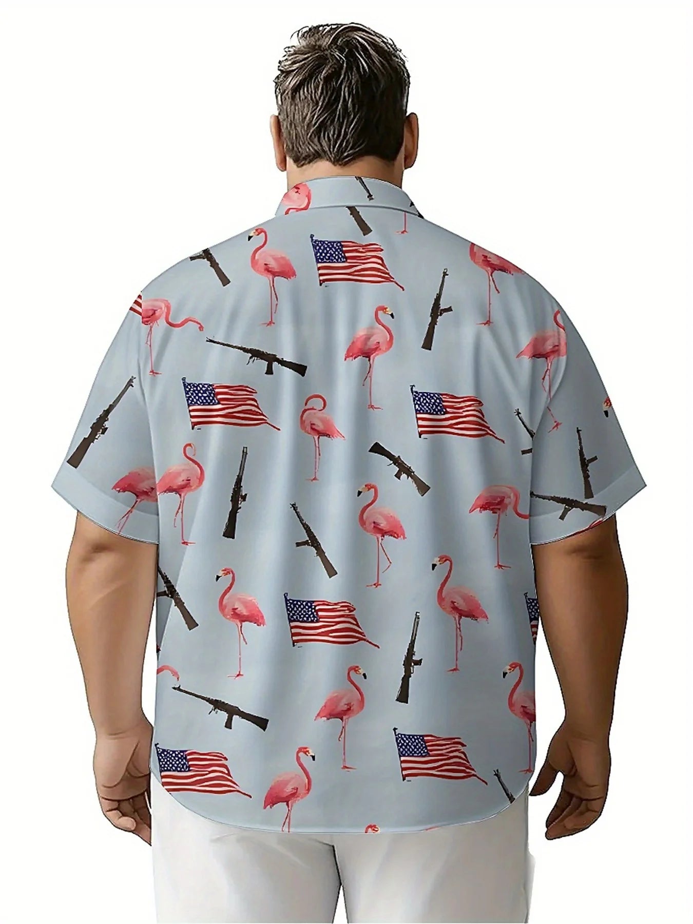 Men's Plus Size Hawaiian Shirts American Flag and Pink Flamingo Pattern,Unisex Baggy Aloha Shirts,Alternative Clothing