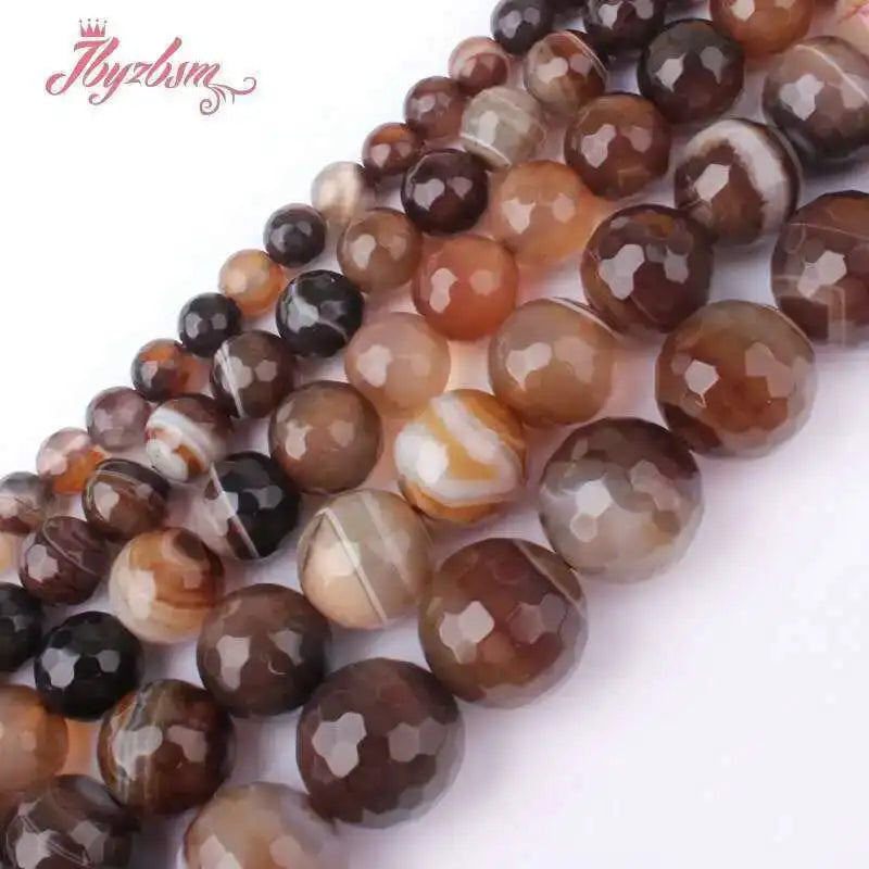 Natural Brown Stripe Agate Round Stone Beads For Jewelry Making Necklace Bracelet Strand 15 Inches DIY Loose Beads 6/8/10/12mm