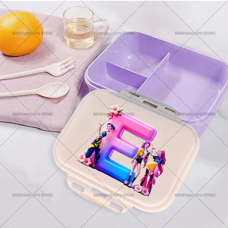 New Kpop Demon Hunter Girl Lunch Boxes Letter Student Plastic Portable Bento Box Food Fruit Container LunchBox Kid Birthday Gift