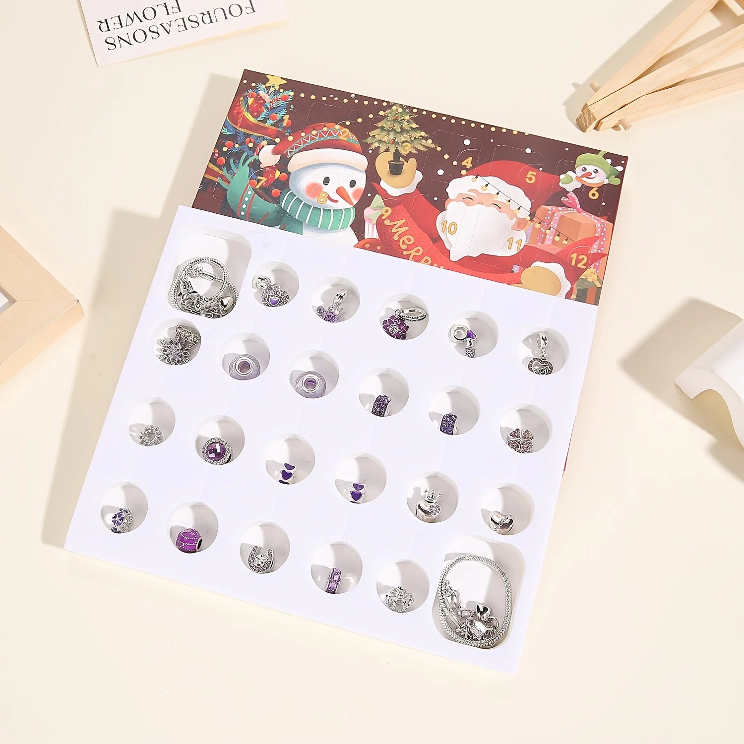 Christmas purple beads DIY jewelry making kit, 24-day countdown Christmas gift box set, very suitable for Christmas gifts