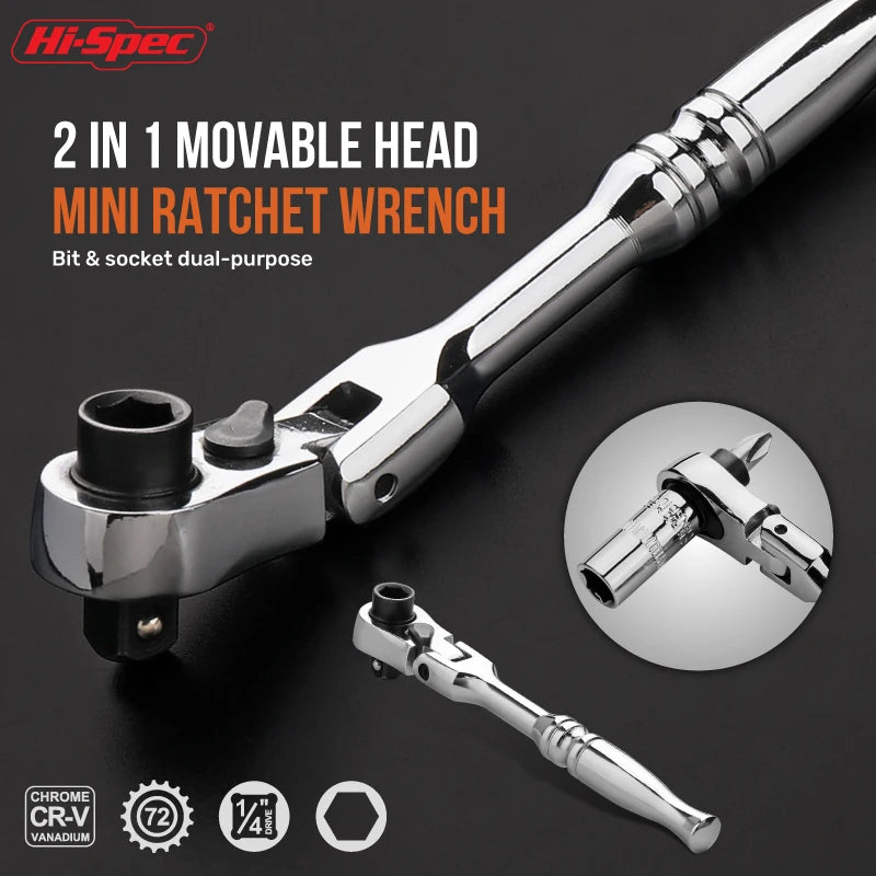 2024 New Hi-Spec Mini 2-in -1 Ratchet Torque Wrench Socket Wrench Spanner Hand Repair Tool Double-Ended Torque Pocket Hand Tool