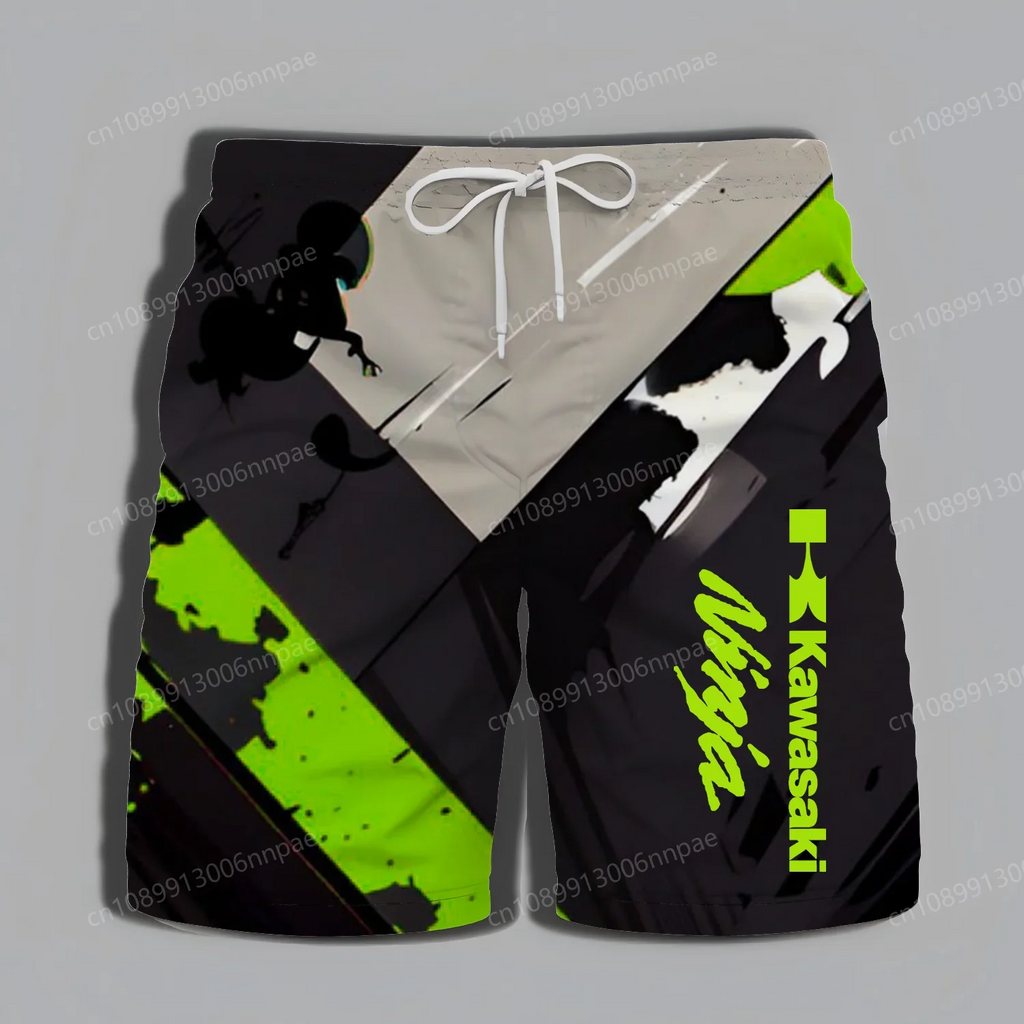 Men's Daily Summer Shorts 2025 New Kawasaki Motorcycle Extreme Sports Pattern Fashionable and Exquisite Beach Pants Cool