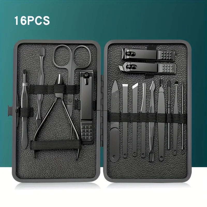 7/10/12/18/20/24PCS Set Professional Manicure Set Kits Stainless Steel Fingernail Toenail Clippers Set with Leather Portable