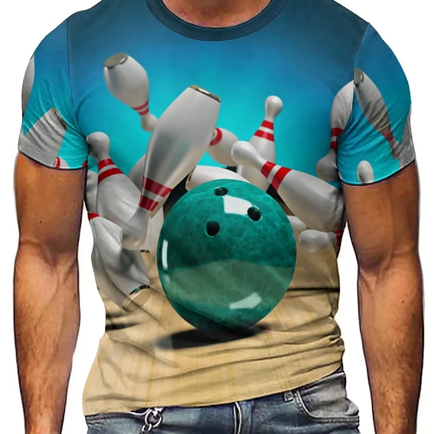 Men's Bowling Sports 3D Print T-Shirt Fun Hip Hop Style Breathable Polyester Short Sleeve Loose Fit