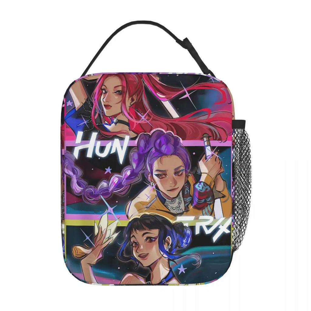 Kpop Demon Hunters Boys Team Retro Style 90s Insulated Lunch Bags Portable Meal Container Cooler Bag Tote Lunch Box Food Handbag