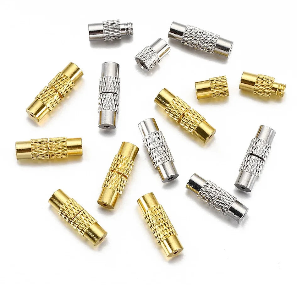 10pcs/20pcs Knurled Screw Clasps Copper Plated – Threaded Spiral Locking Closures for Pearl Necklaces & Bracelets