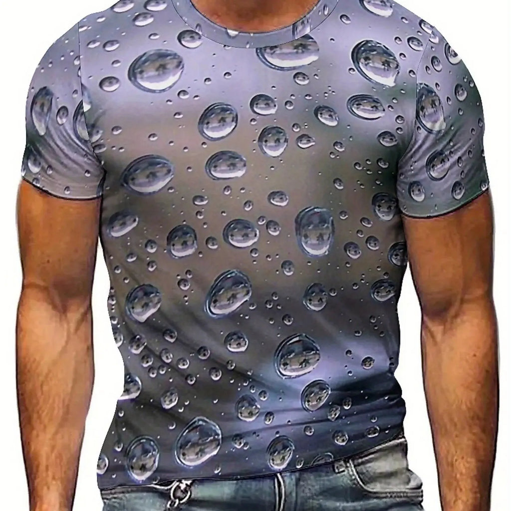Men's 3D Print Water Drop Geometric Pattern T-Shirt - Hip Hop Streetwear Loose Fit, Soft Breathable Polyester