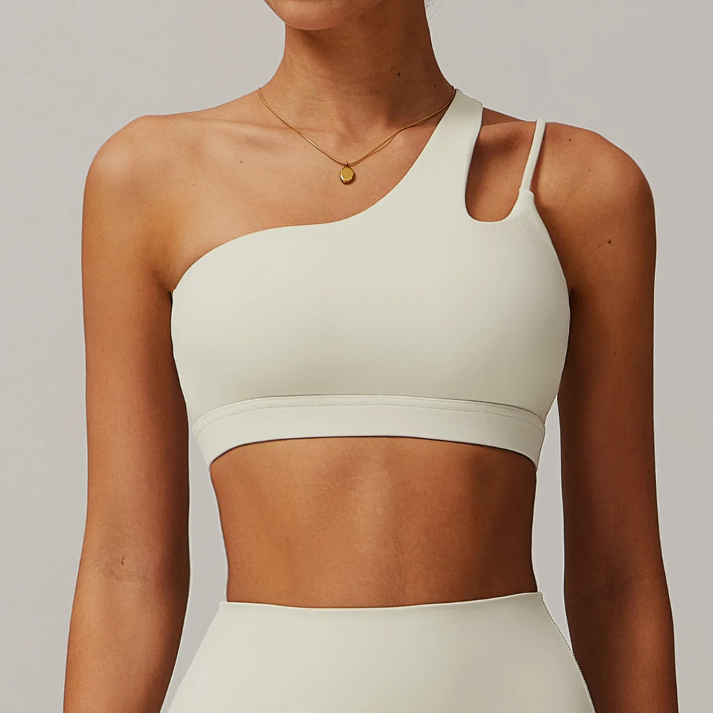 Oblique Shoulder Yoga Bra Women's Beautiful Back Gym Sports Underwear Hollow out Back Running Fitness Vest Push Up Workout Top
