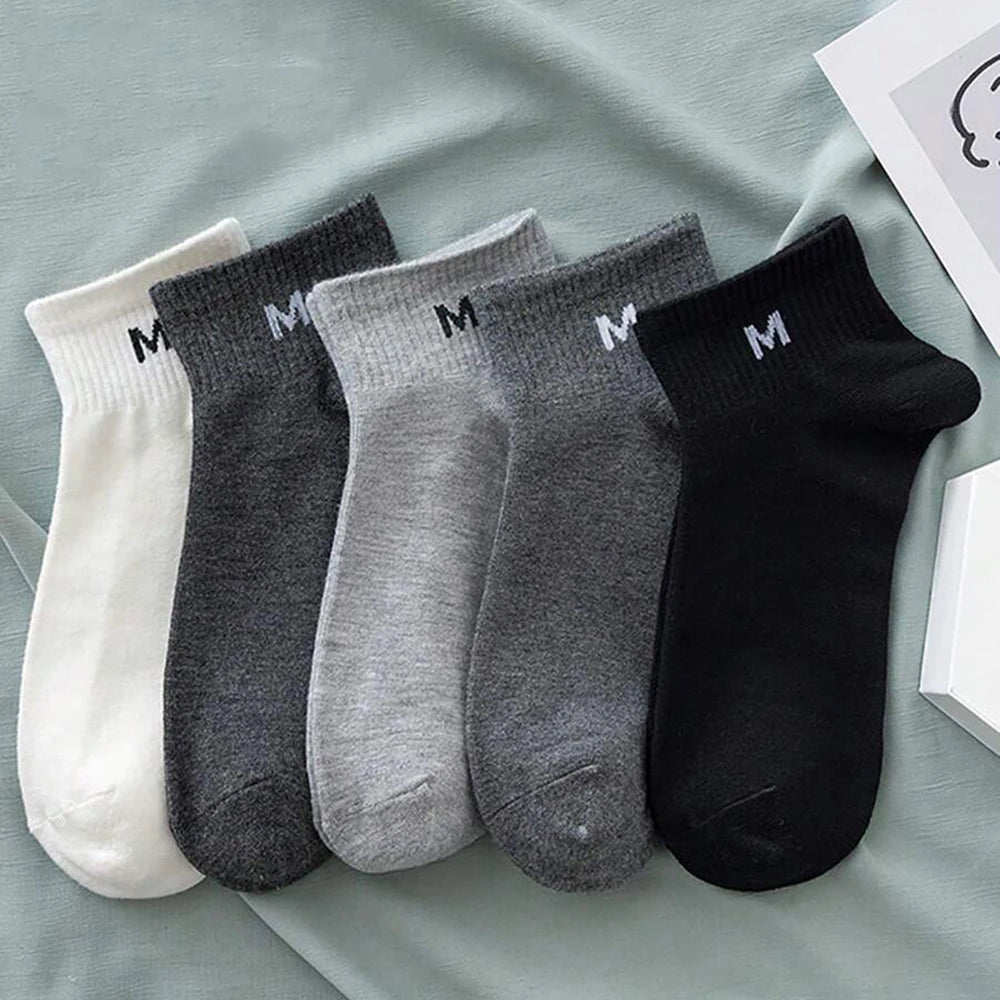 5pairs Men's Fashion Sports Socks, Striped Cotton Sweat Absorption Breathable Comfortable Ankle Socks