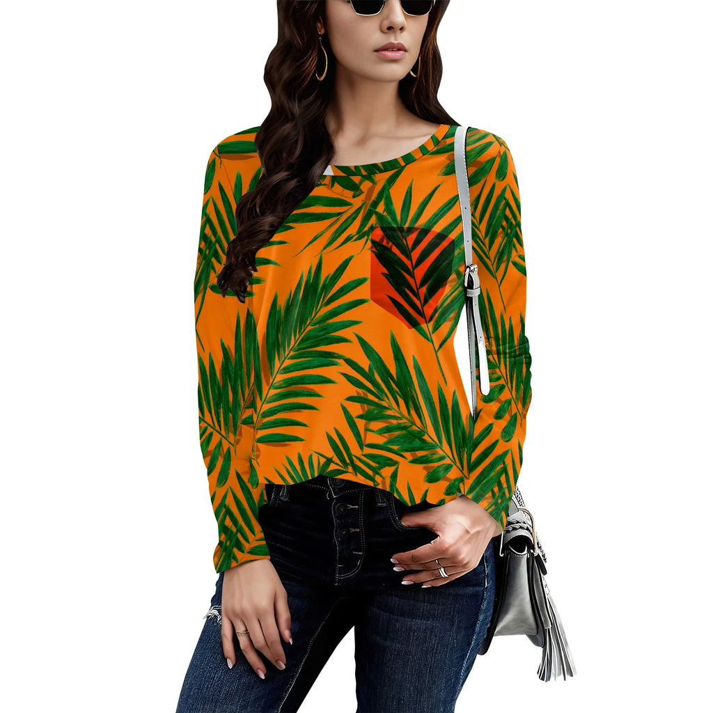 Long Sleeve Shirts for Women Spring Fashion 2025 Floral Crewneck Workout Cute Blouses Casual Loose Fit Tops