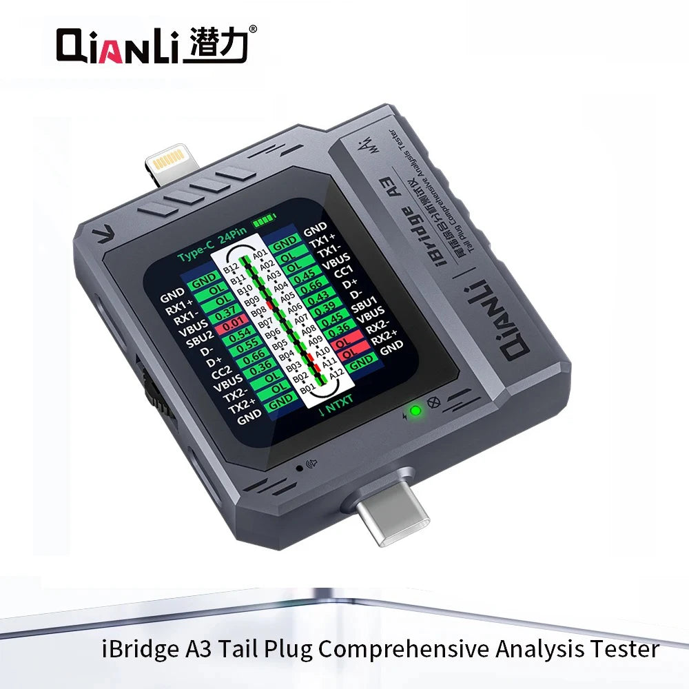 Qianli IBridge A3 Mobile Phone Tail Plug Tester Lightning Type-C Interface for Mobile Phone Repair Tail Plug Detection Tool