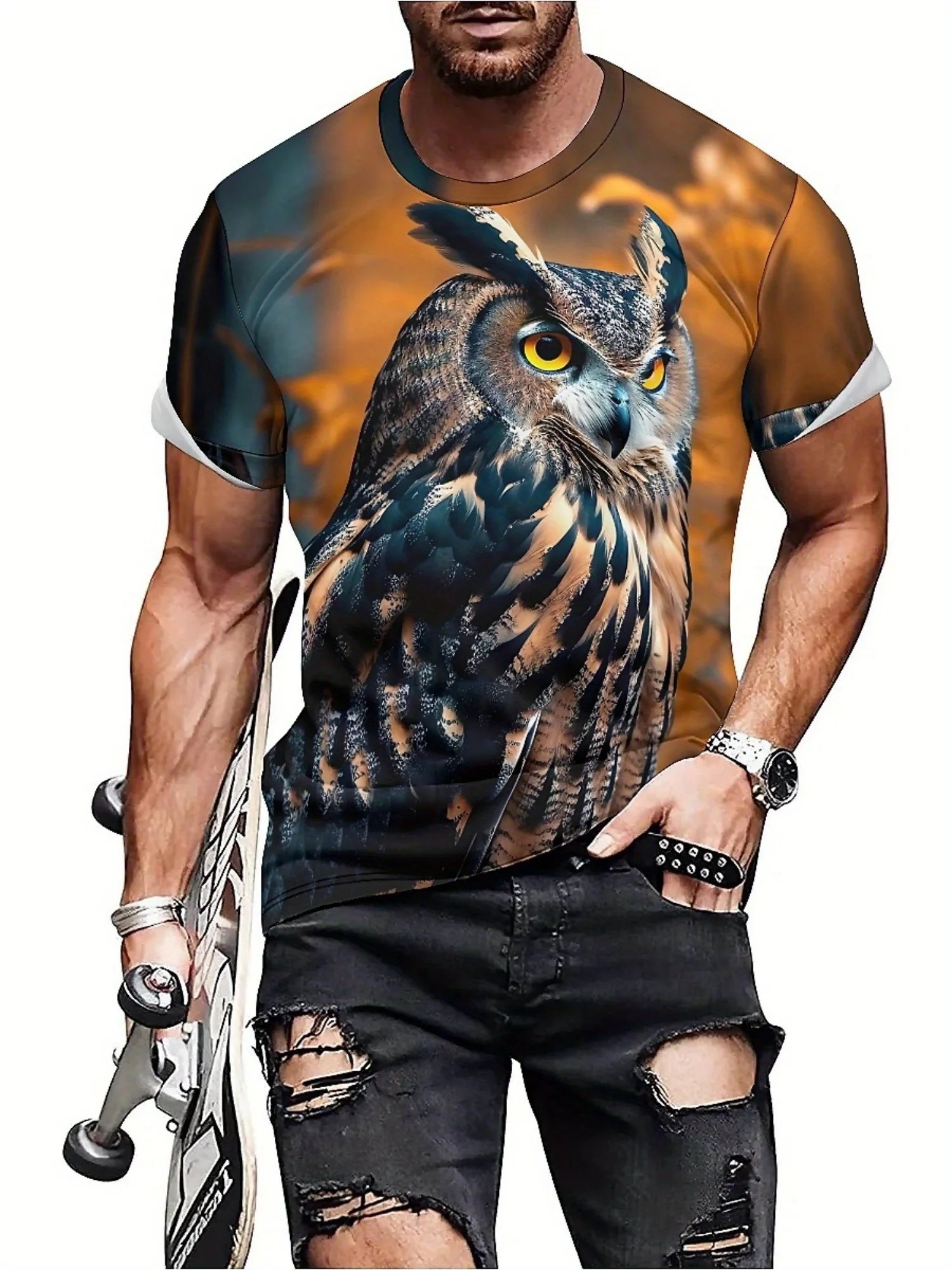 Men's & Women's 3D Print Owl Graphic T-Shirt - Soft Polyester, Loose Fit Large Size, Vibrant Geometric Pattern
