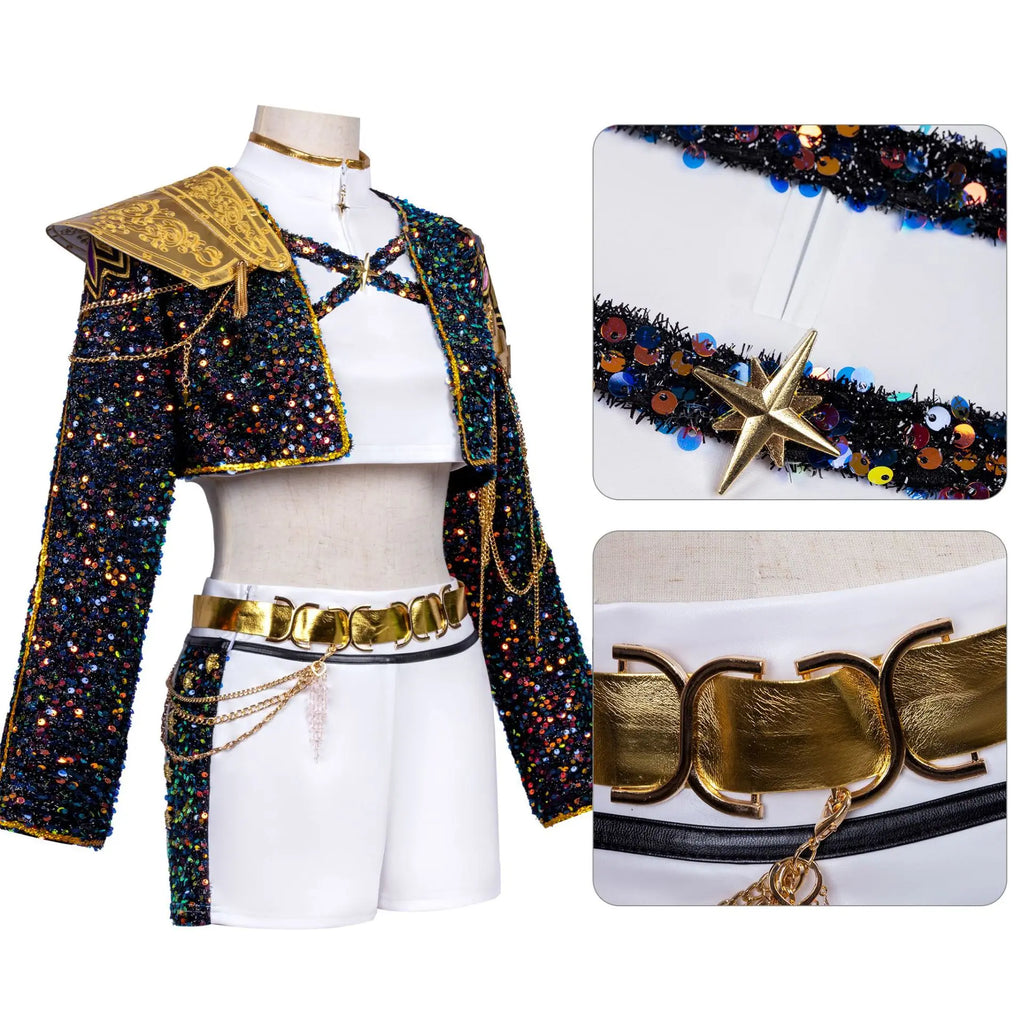 KPOP Witch Hunter Cos Suit Rumi Zoe Mila Black Gold Singing Suit Hallyu Two-dimensional Cosplay Costume