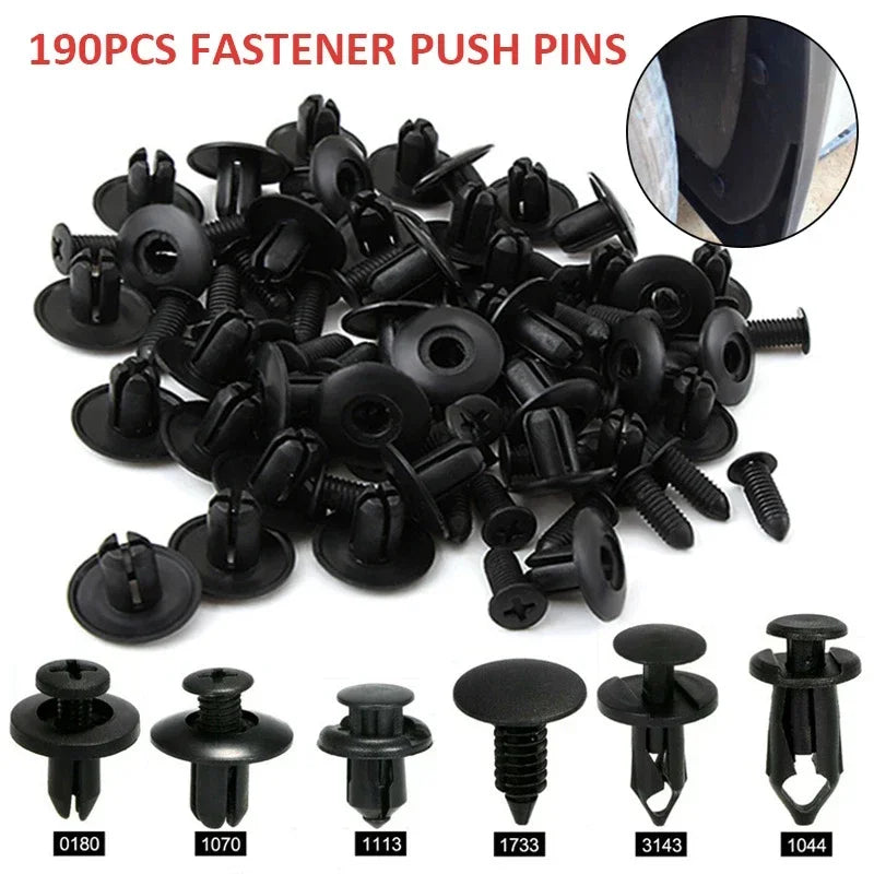 190-Piece Car Trim Fasteners Set – 6 Sizes ABS Plastic Push Rivets for Door Panels, Bumpers & Interior