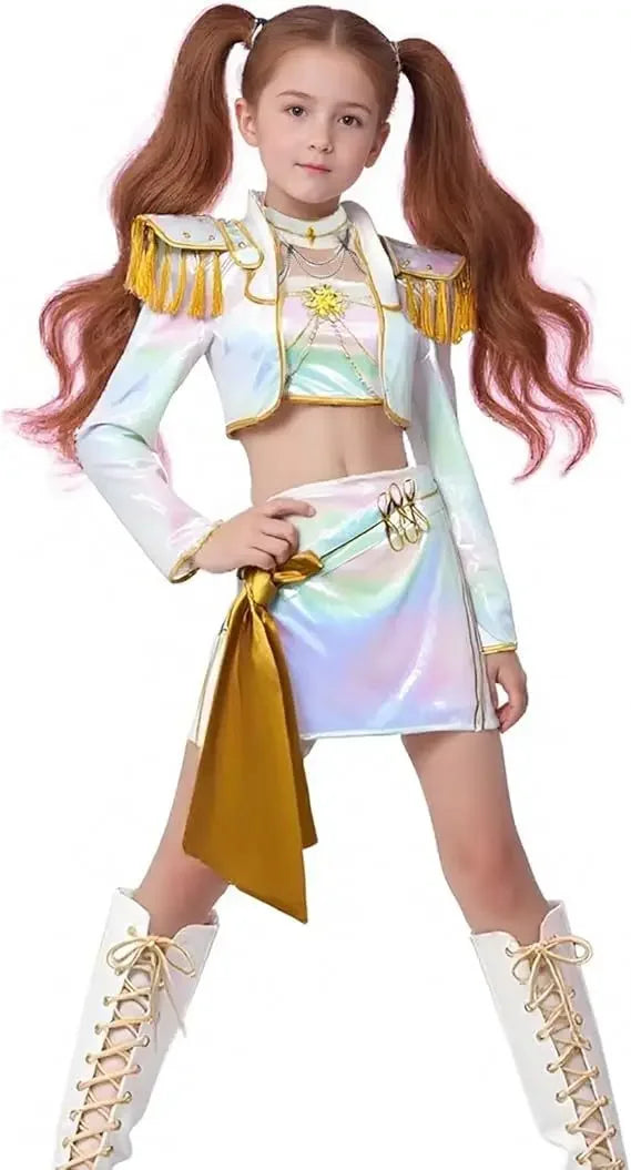 Anime Kpop Demon Hunters Zoey Rumi Mira Cosplay Costume White Golden Uniform for  Girls Halloween Cosutme for Children