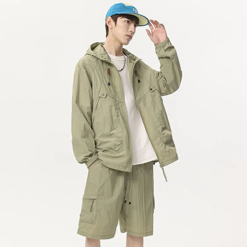 Ice Silk Dry Summer Lightweight Outdoor Men's Sun Protection Clothing Set Breathable Cool Feeling Long Jacket