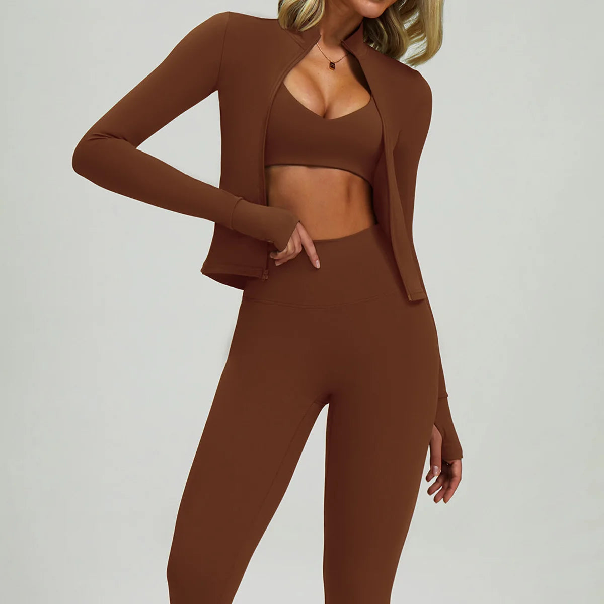 New Sportswear Seamless Yoga Set Gym Clothes Sportswear Long sleeved jacket Women Fitness Set Tracksuits Sports Bra Gym Leggings