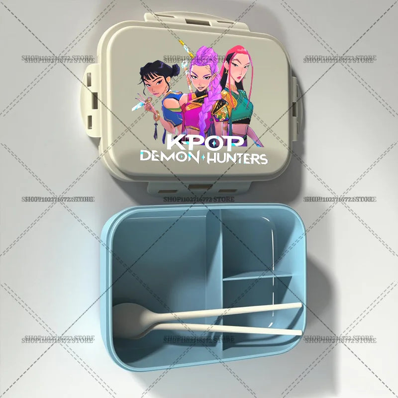 New Kpop Demon Hunter Bento Box Anime Huntrix Lunch Boxes with Dinnerware Girls School Picnic Food Storage Fruit Container Gift