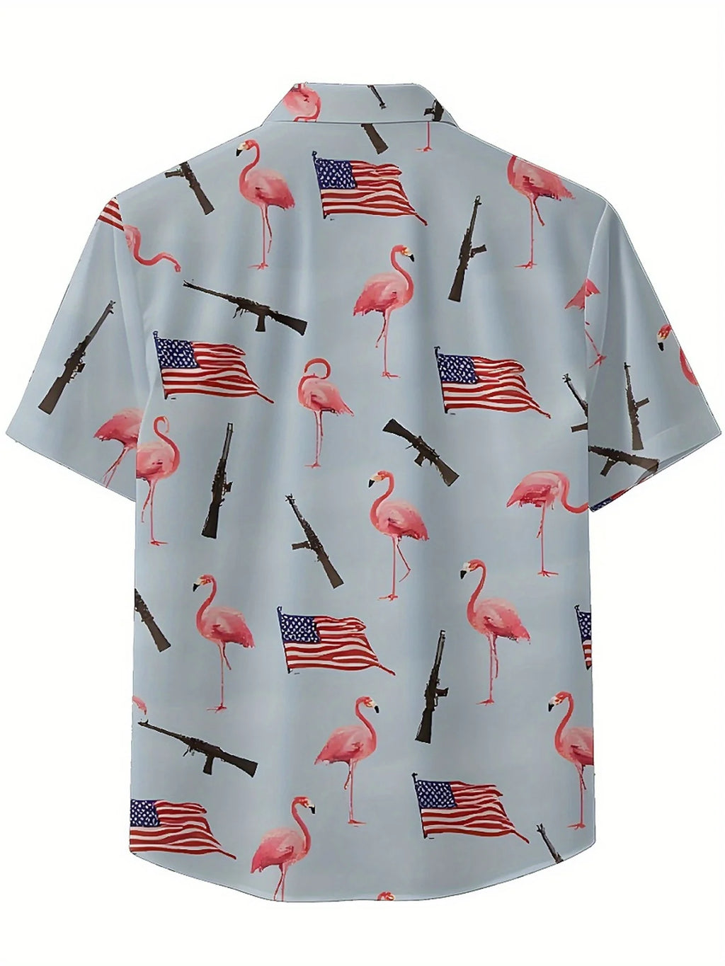 Men's Plus Size Hawaiian Shirts American Flag and Pink Flamingo Pattern,Unisex Baggy Aloha Shirts,Alternative Clothing