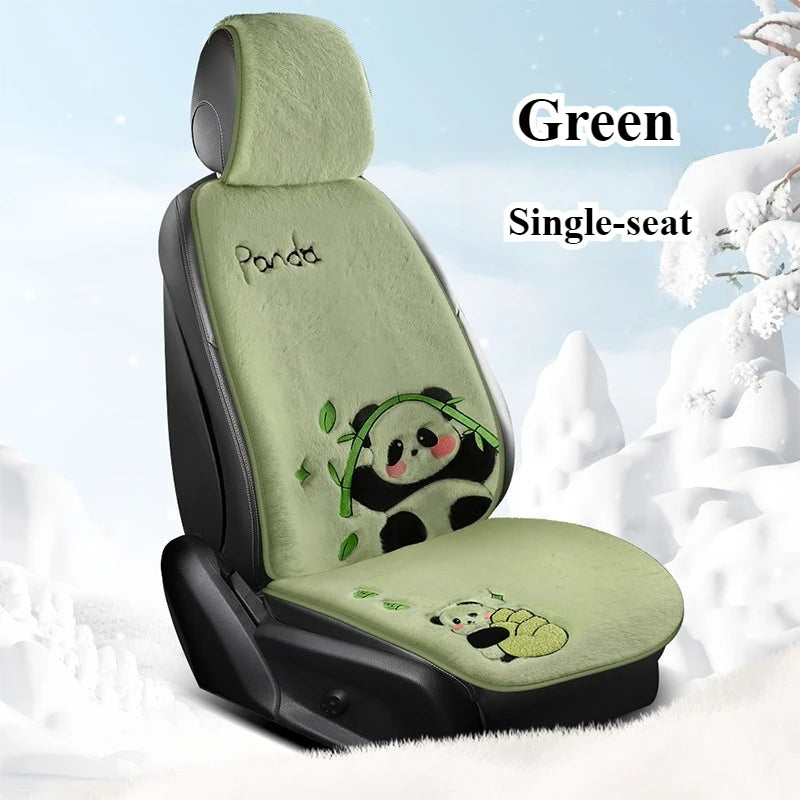 Exquisite Embroidery Cute Panda Plush Car Seat Cushion Winter New Soft Comfortable Universal Fit For Split-Type Cars
