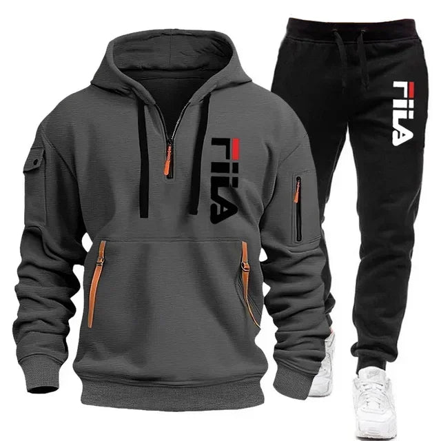 Men's set 2025 Autumn/Winter new Men's hooded sweatshirt + long pants two-piece set, outdoor multi-pocket men's pullover sportsw