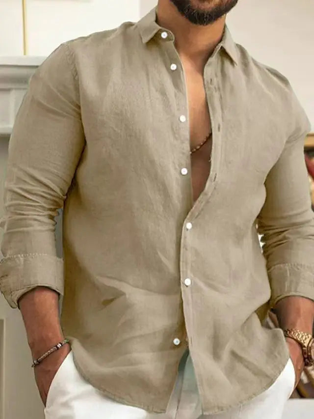 Linen Shirt Comfortable Breathable Soft Comfortable Blue White Gray Street Outdoor Solid Color European Size Linen Shirt Simple