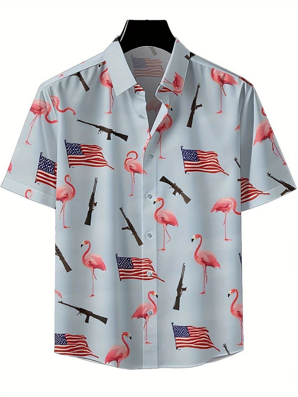Men's Plus Size Hawaiian Shirts American Flag and Pink Flamingo Pattern,Unisex Baggy Aloha Shirts,Alternative Clothing