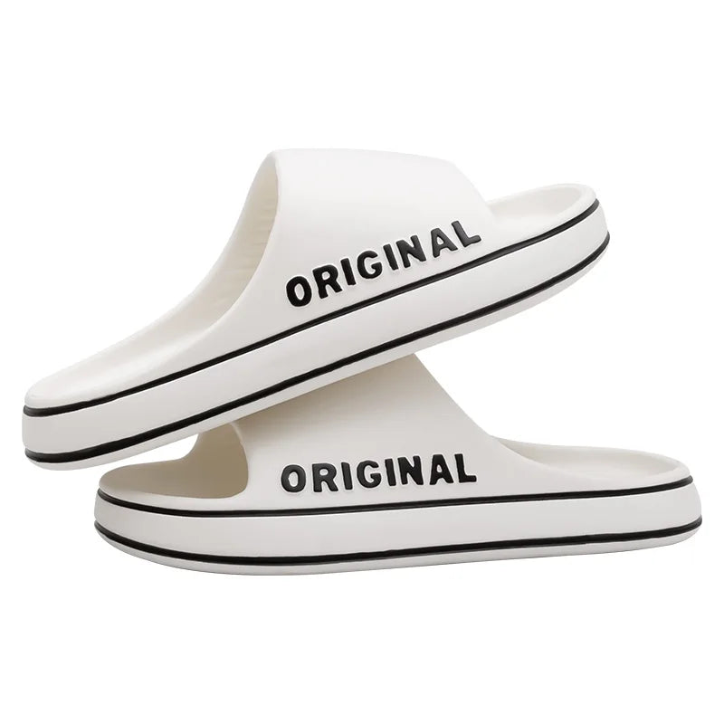 Feslishoet Women Letter Slippers Beach Slides Solid Color Mens Thick Sole Indoor Outdoor Bathroom Anti Slip Shoes Summer Sandal