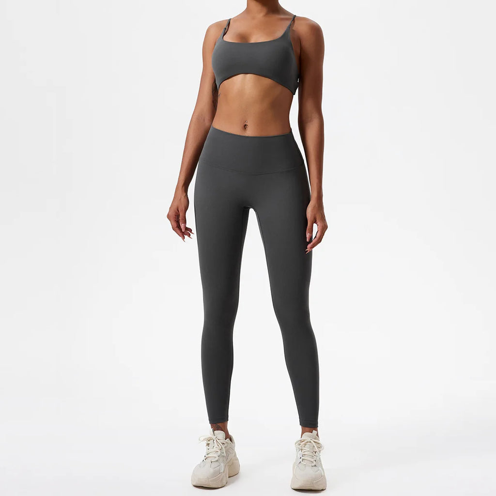 LezyanXR Nude Beautiful Back Breathable Tight Quick Drying 2 Pieces Gym Yoga Sport Running Exercise Workou Set Womens Outfits