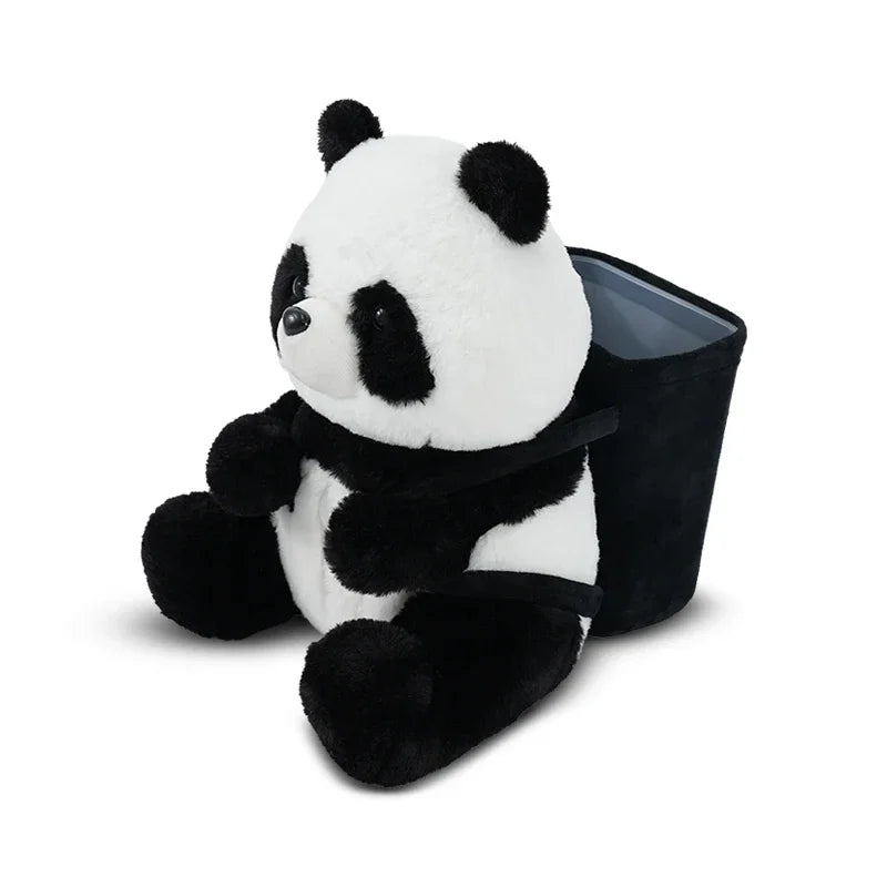 Cute Panda 2-in-1 Storage Tissue Box Car Accessories Kawaii Auto Interior Creative Armrests Drink Bottle Cup Holder Garbage Can