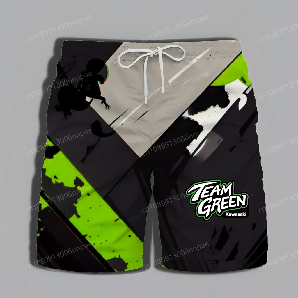 Men's Daily Summer Shorts 2025 New Kawasaki Motorcycle Extreme Sports Pattern Fashionable and Exquisite Beach Pants Cool