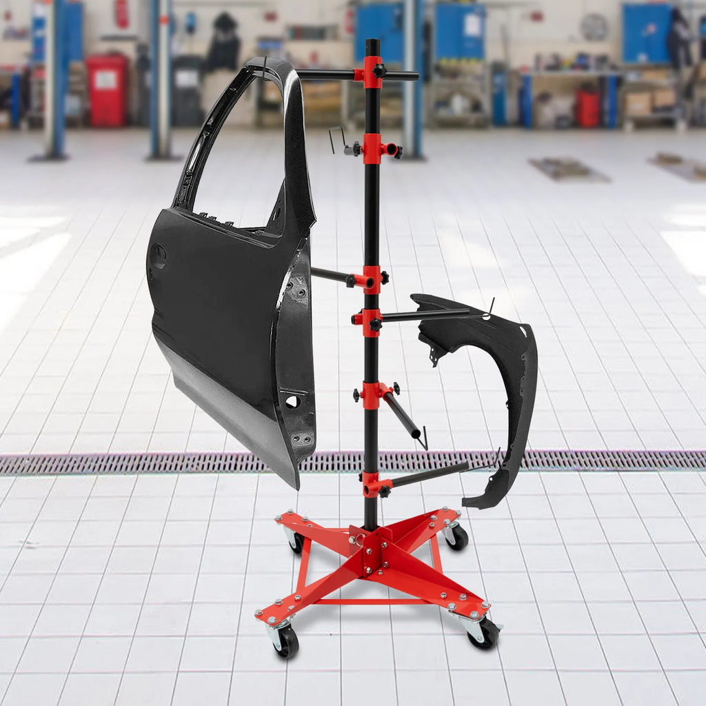 Panel Tree Paint Stand with 6 Adjustable Hooks & 4 Locking Wheels Dual Panel Capacity Heavy Duty Iron for Auto Body Shops