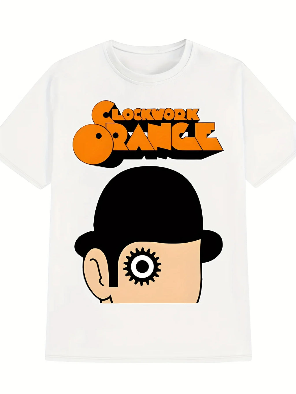 Men'S Casual Crew Neck T-Shirt - Clockwork Orange Graphic Print, Black Summer Tee with Orange & Orange Lettering