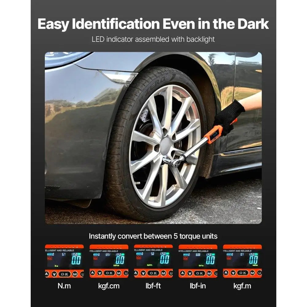 Digital Wrench Set 2 Pieces 1/2 Inch and 3/8 Inch Drive 72-Tooth Electronic Display Measurement Tool