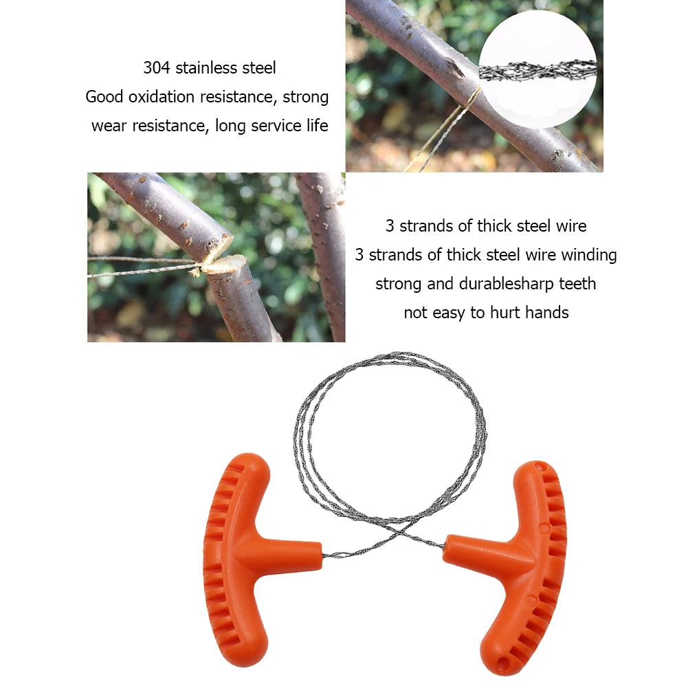 70CM Manual Steel Rope Chain Saw with Finger Handle Hand Cable String Saw Mini Manual Cutting Chain Saw for Camping and Travel