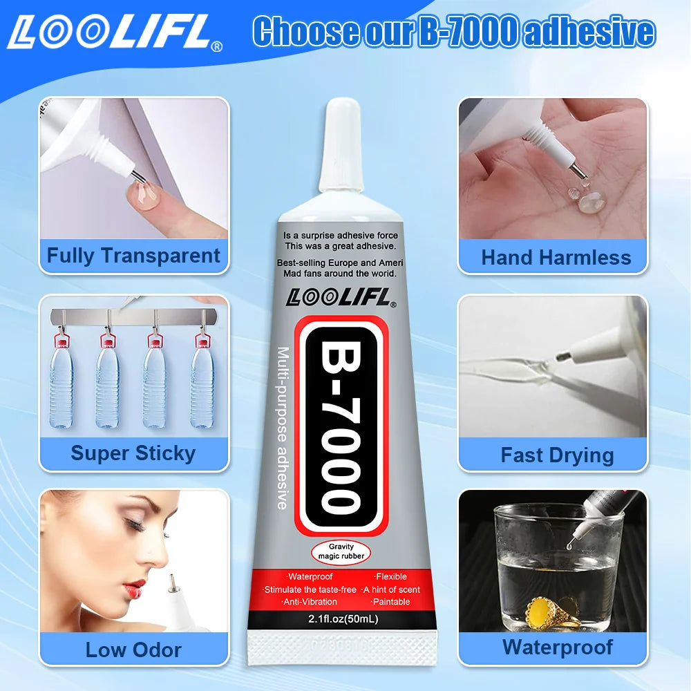 LOOLIFL 50ML B-7000 Clear Super Glue Phone Screen Repair Glue Universal Jewelry Crafts Ceramic Glass Plastic Metal Wood Adhesive