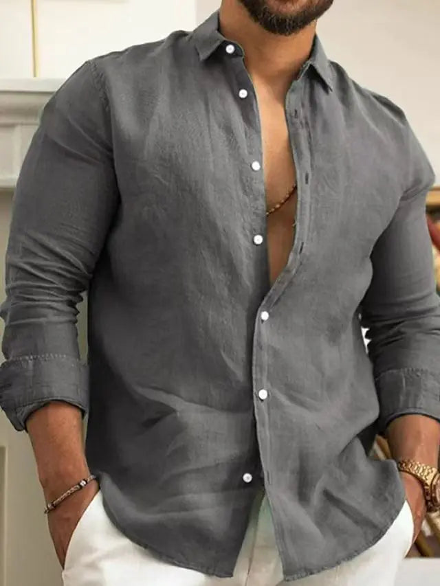 Linen Shirt Comfortable Breathable Soft Comfortable Blue White Gray Street Outdoor Solid Color European Size Linen Shirt Simple