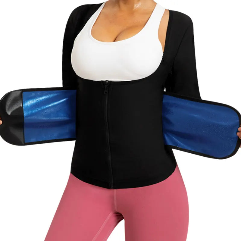 Sauna Shirt for Women Long Sleeve Top Sauna Waist Trainer for Women Weight Loss Sauna Suit Workout Sauna Vest Zipper Body Shaper