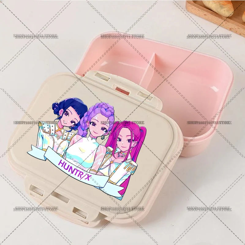 New Kpop Demon Hunter Bento Box Anime Huntrix Lunch Boxes with Dinnerware Girls School Picnic Food Storage Fruit Container Gift