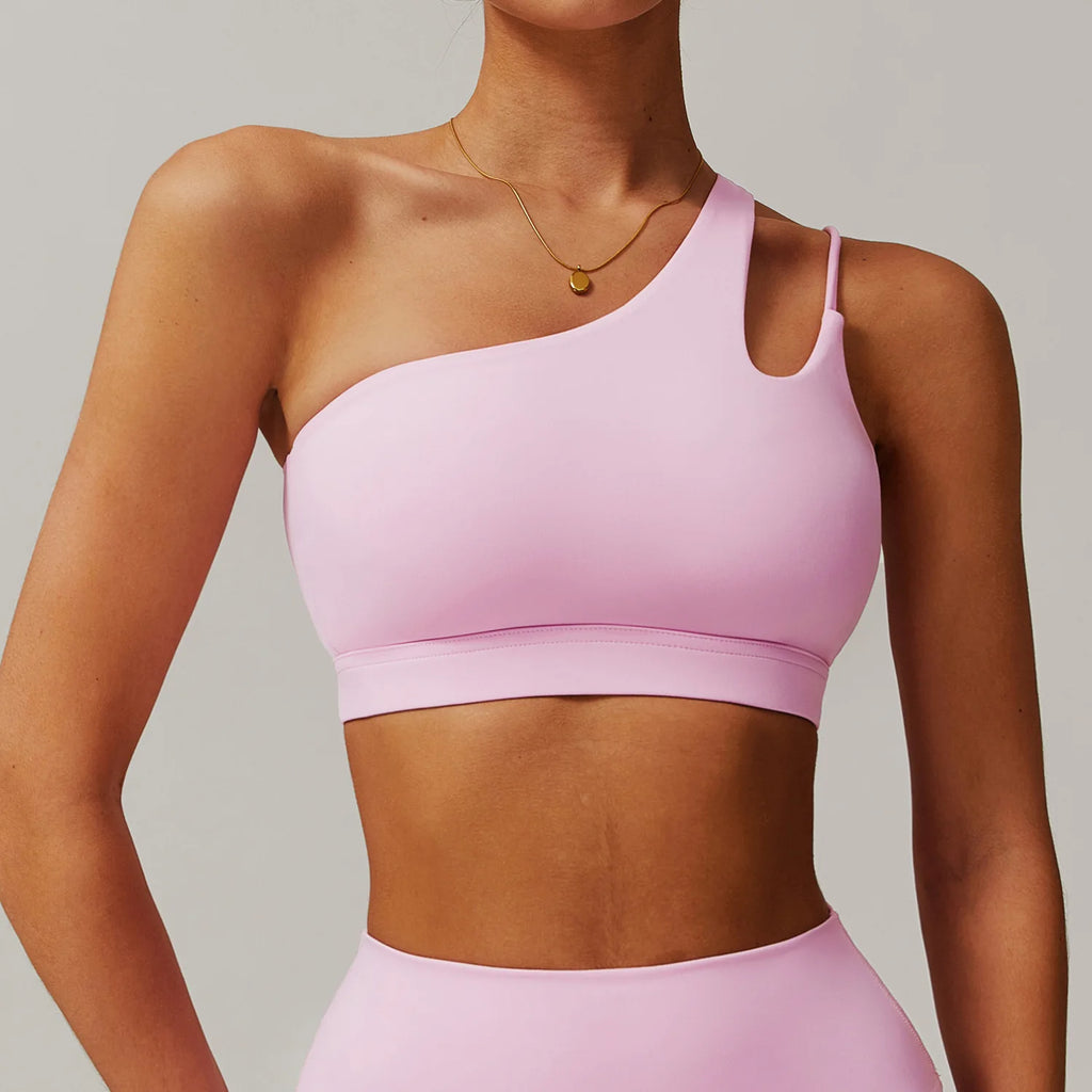 Oblique Shoulder Yoga Bra Women's Beautiful Back Gym Sports Underwear Hollow out Back Running Fitness Vest Push Up Workout Top