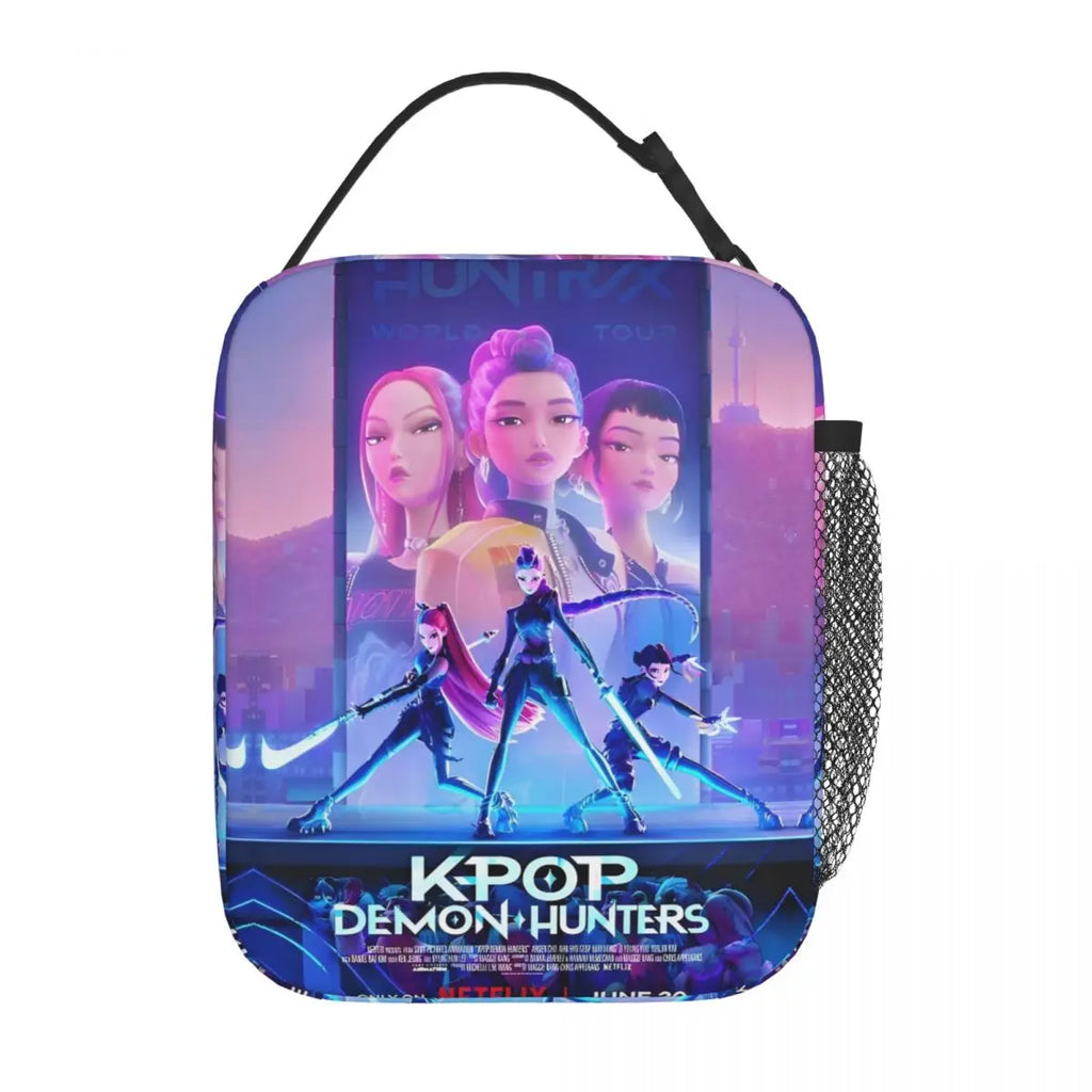 KPop Demon Hunters Anime Lunch Bag Picnic Lunch Box For Women Casual Graphic Thermal Lunch Bags Oxford Portable Cooler Bag