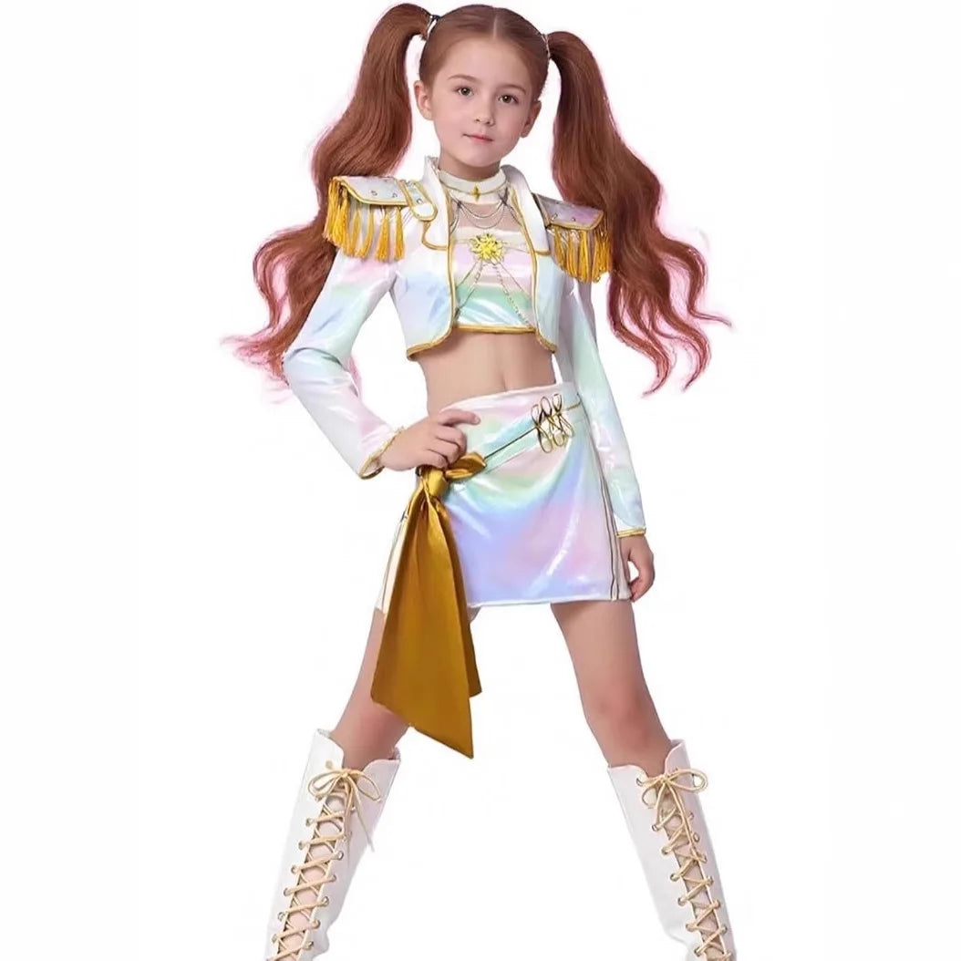 Anime Kpop Demon Hunters Zoey Rumi Mira Cosplay Costume White Golden Uniform for  Girls Halloween Cosutme for Children