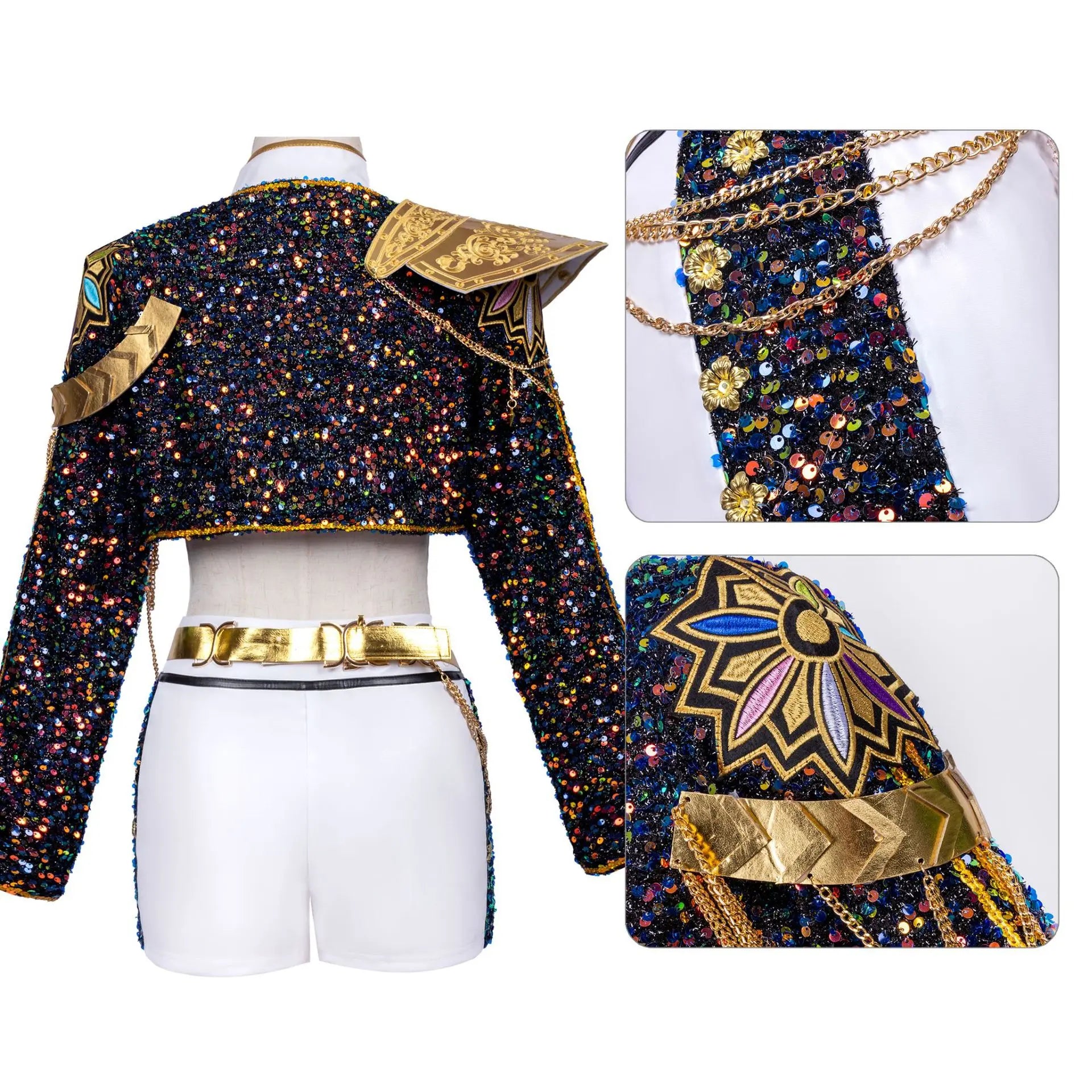 KPOP Witch Hunter Cos Suit Rumi Zoe Mila Black Gold Singing Suit Hallyu Two-dimensional Cosplay Costume