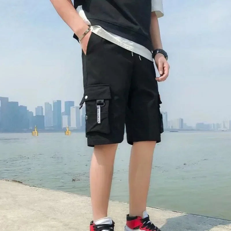 Multi Pocket Wide Baggy Mens Cargo Shorts Oversize Elastic Waist Solid Loose Big Size Short Pants for Men Hevy Whate New in Tall